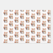 スイートハムスター、ピンクカップケーキチルドレン誕生日 ラッピングペーパーシート (正面3)