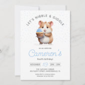 スイートハムスター、ブルーカップケーキチルドレン誕生日 招待状 (正面)