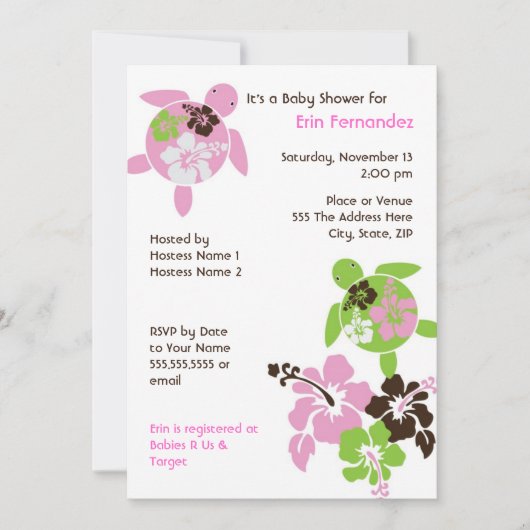 スイートハワイアンホヌツインベビーシャワー招待状 招待状 (正面)