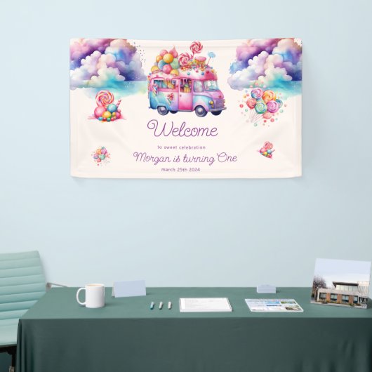 スイートバジェットキャンディーレーンキッドの誕生日へようこそ 横断幕 (トレードショー)