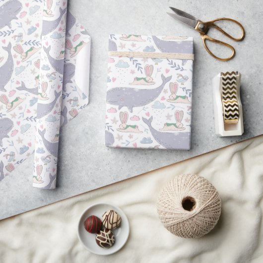 スイートバニーとクジラと植物学 ラッピングペーパー (クラフト)