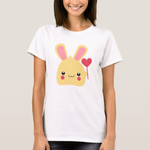 スイートバニーウサギ顔ステッキにハートを保持 Tシャツ