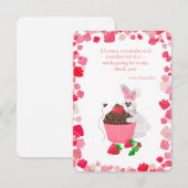 スイートバニーハギングカップケーキストロベリー誕生日 サンキューカード (正面/裏面)