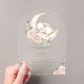 スイートバニーピンク赤面フローラベビーシャワーアーチ アクリル招待状 (インサイチュ (ポータブル))