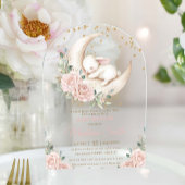 スイートバニーピンク赤面フローラベビーシャワーアーチ アクリル招待状