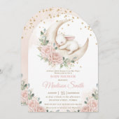 スイートバニーピンク赤面フローラベビーシャワーアーチ 招待状 (正面/裏面)