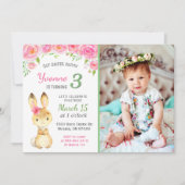 スイートバニーフローラピンクガール誕生日パーティーフォト 招待状 (正面)