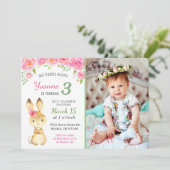 スイートバニーフローラピンクガール誕生日パーティーフォト 招待状 (スタンド正面)