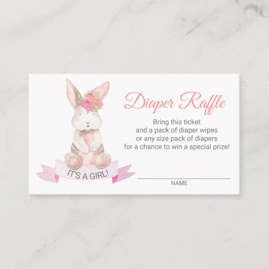 スイートバニーフローラベビーシャワーおむつラッフル 名刺 (正面)