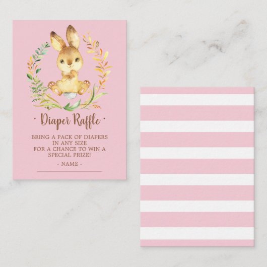 スイートバニーベビーシャワーおむつラッフルチケット エンクロージャーカード (正面/裏面)