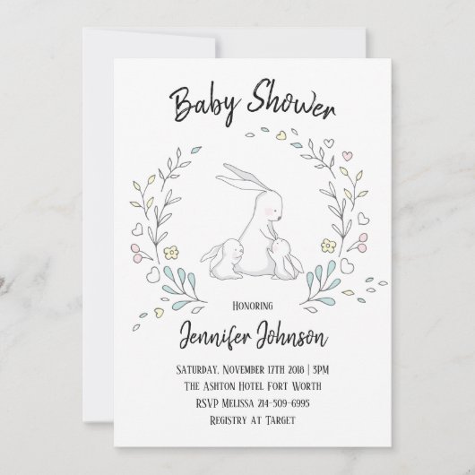 スイートバニーラブツインズベビーシャワー 招待状 (正面)