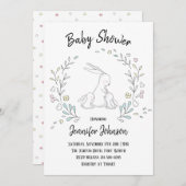 スイートバニーラブツインズベビーシャワー 招待状 (正面/裏面)