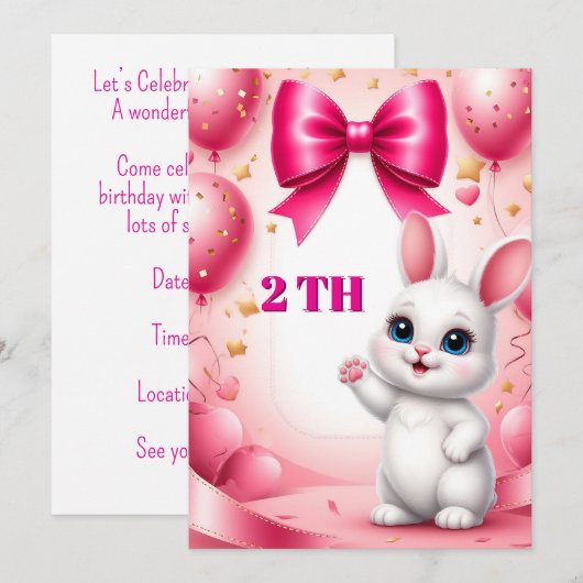 スイートバニー誕生日テーマ 🐰 招待状 (正面/裏面)