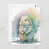 スイートバニー&ワイルドフラワーズハガキ ポストカード (正面/裏面)