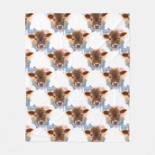 スイートバビーフェイスファジーカーフポートレート フリースブランケット (正面)