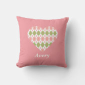 スイートバレンタインピンクとグリーンビッグハート クッション (正面)