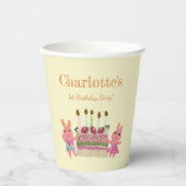 スイートバンニーズストロベリーケーキ子供の誕生日イエロー 紙コップ (正面)