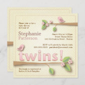 スイートバーディツインガールズベビーシャワー招待状 招待状 (正面/裏面)