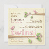 スイートバーディツインガールズベビーシャワー招待状 招待状 (正面)