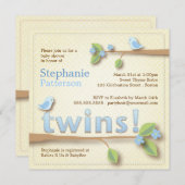 スイートバーディツインボーイズブルーベビーシャワー招待状 招待状 (正面/裏面)