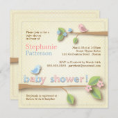 スイートバーディピンク&ブルーベビーシャワー招待状 招待状 (正面/裏面)