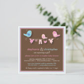 スイートバードガールカップルベビーシャワー招待状 招待状 (スタンド正面)