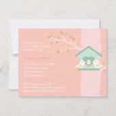 スイートバードハウスネストバード春ピンクベビーシャワー 招待状 (正面)