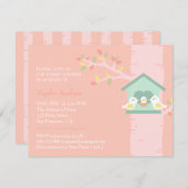 スイートバードハウスネストバード春ピンクベビーシャワー 招待状 (正面/裏面)
