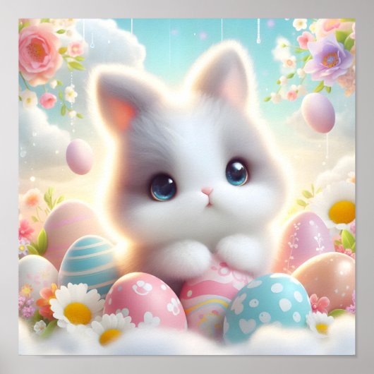 スイートパステルかわいい子猫のイースターエッグ ポスター (正面)