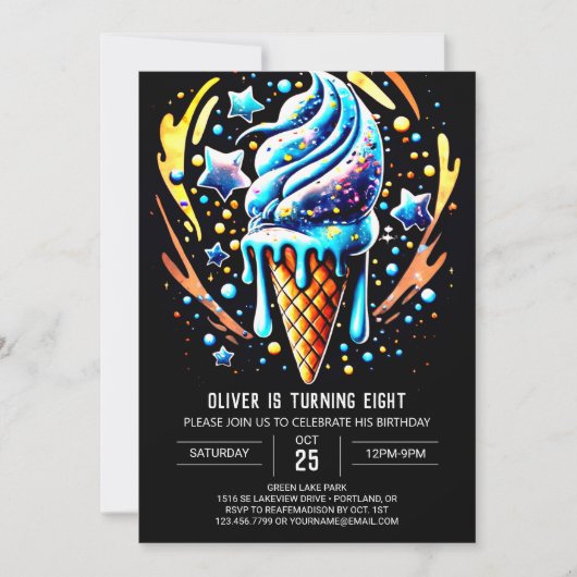スイートパステルウォーターカラーボーイアイスクリーム誕生日 招待状 (正面)