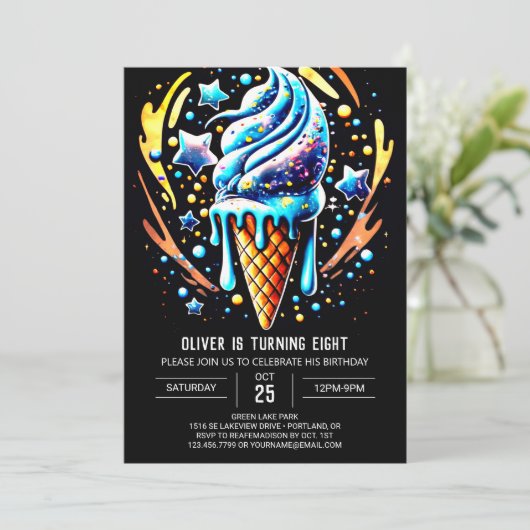 スイートパステルウォーターカラーボーイアイスクリーム誕生日 招待状 (スタンド正面)