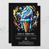 スイートパステルウォーターカラーボーイアイスクリーム誕生日 招待状 (正面/裏面)