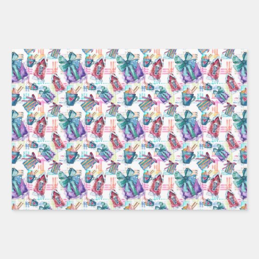 スイートパステルクリスマスウォーターカラーギフトラップ ラッピングペーパーシート (正面2)