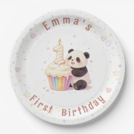 スイートパステルパンダベビーの1歳の誕生日 ペーパープレート