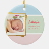 スイートパステルベビーガールフォト誕生レコードスタット セラミックオーナメント (裏面)