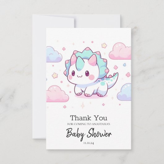 スイートパステル恐竜ベビーシャワー サンキューカード (正面)