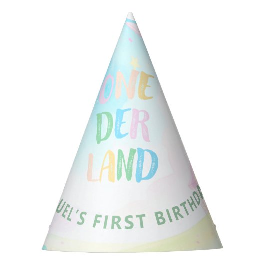 スイートパステルonederland水彩1st誕生日 パーティーハット (正面)