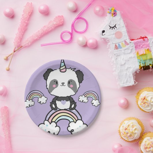 スイートパンダユニコーンガールズフローラレインボウズ ペーパープレート (パーティー)