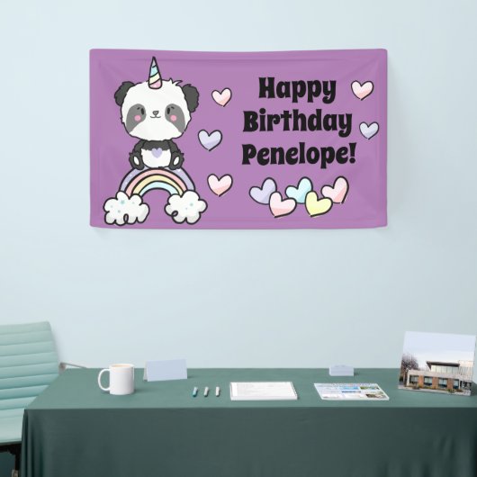 スイートパンダユニコーンレインボーハート誕生日 横断幕 (トレードショー)