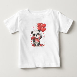 スイートパンダラブ 〜 かわいいハートとバラのイラスト ベビーTシャツ