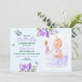 スイートパープルバタフライガールズバースデーパーティー 招待状 (スタンド正面)