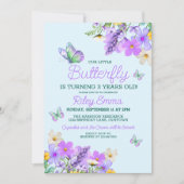 スイートパープルバタフライテーマガールズバースデーパーティー 招待状 (正面)