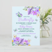 スイートパープルバタフライテーマガールズバースデーパーティー 招待状 (スタンド正面)