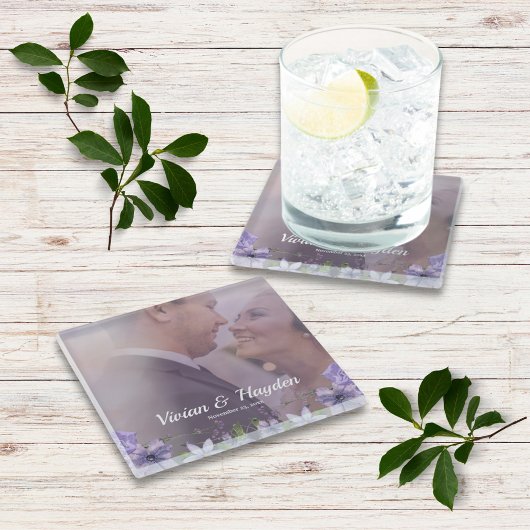 スイートパープルフローラ結婚ズ ガラスコースター
