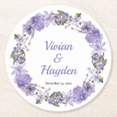 スイートパープルフローラ結婚ズ ラウンドペーパーコースター (正面)