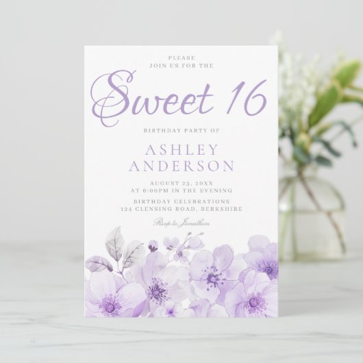 スイートパープルラベンダーガールズスウィート16誕生日 招待状 (スタンド正面)