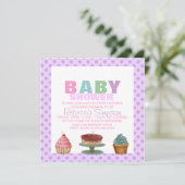 スイートパープル水玉模様ベビーシャワー招待状 招待状 (スタンド正面)