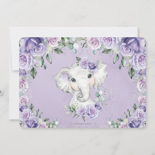 スイートパープル薄紫フローラゾウ誕生日写真 招待状 (裏面)