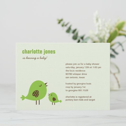 スイートヒナベビーシャワー招待状-緑 招待状 (スタンド正面)