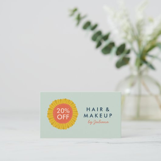 スイートヒマワリデイジーフラワーカスタムイニシャル 割引カード (スタンド正面)